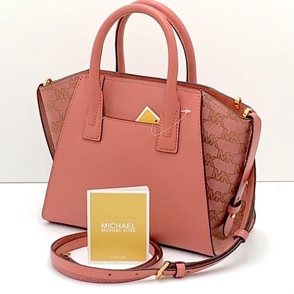 MICHAEL KORS AVRIL SMALL LEATHER TOP ZIP SATCHEL ROSE COLOR - Picture 3 of 16